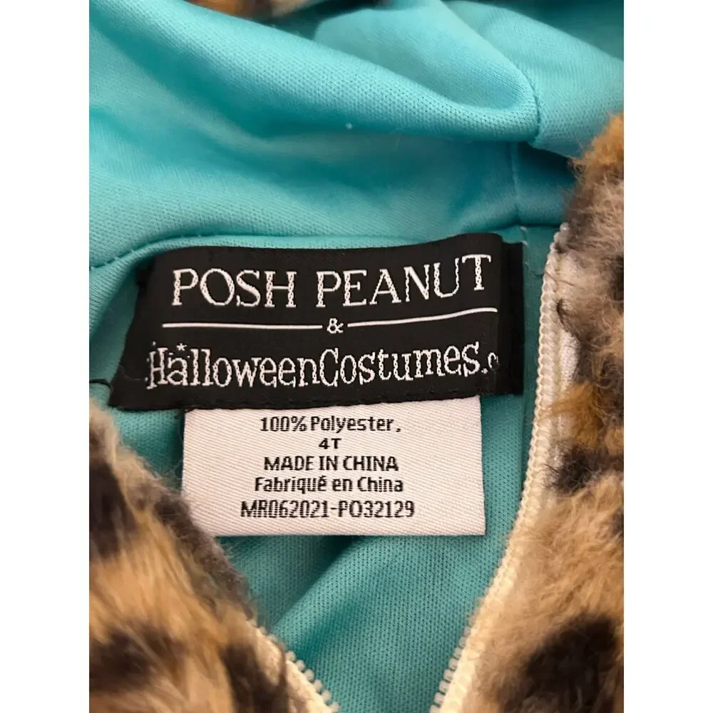Posh Peanut Cheetah Halloween Costume soft leopard print hooded jumpsuit sz 4T